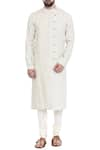 Buy_Mayank Modi - Men_Beige Linen Overlap Kurta Set  _at_Aza_Fashions