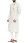 Mayank Modi - Men_Beige Linen Overlap Kurta Set  _Online_at_Aza_Fashions