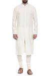 Buy_Mayank Modi - Men_Cream Silk Jaquard Kurta And Churidar Set_at_Aza_Fashions