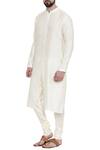 Mayank Modi - Men_Cream Silk Jaquard Kurta And Churidar Set_Online_at_Aza_Fashions