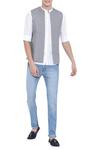 Buy_Mayank Modi - Men_Grey Linen Short Jacket_at_Aza_Fashions