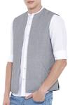Shop_Mayank Modi - Men_Grey Linen Short Jacket_Online_at_Aza_Fashions