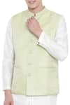 Shop_Mayank Modi - Men_Green Jaquard Silk Bundi  _at_Aza_Fashions