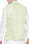 Mayank Modi - Men_Green Jaquard Silk Bundi  _Online_at_Aza_Fashions