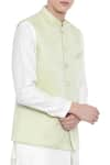 Buy_Mayank Modi - Men_Green Jaquard Silk Bundi  _Online_at_Aza_Fashions