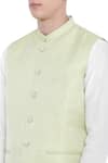 Shop_Mayank Modi - Men_Green Jaquard Silk Bundi  _Online_at_Aza_Fashions