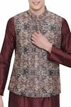 Shop_Mayank Modi - Men_Brown Chanderi Printed Bundi  _at_Aza_Fashions