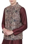 Buy_Mayank Modi - Men_Brown Chanderi Printed Bundi  _Online_at_Aza_Fashions