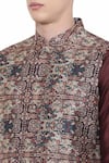 Shop_Mayank Modi - Men_Brown Chanderi Printed Bundi  _Online_at_Aza_Fashions