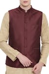Shop_Mayank Modi - Men_Brown Silk Embroidered Bundi _at_Aza_Fashions