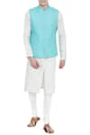 Buy_Mayank Modi - Men_Blue Linen Bundi  _at_Aza_Fashions