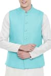 Shop_Mayank Modi - Men_Blue Linen Bundi  _at_Aza_Fashions