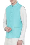 Buy_Mayank Modi - Men_Blue Linen Bundi  _Online_at_Aza_Fashions