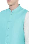 Shop_Mayank Modi - Men_Blue Linen Bundi  _Online_at_Aza_Fashions