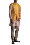 Buy_Qbik_Beige Raw Silk Embroidered Nehru Jacket And Kurta Set_at_Aza_Fashions