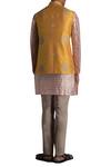 Shop_Qbik_Beige Raw Silk Embroidered Nehru Jacket And Kurta Set_at_Aza_Fashions