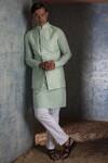 Buy_Qbik_White Chanderi Silk Nehru Jacket And Kurta Set_Online_at_Aza_Fashions