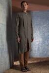 Buy_Qbik_White Viscose Polyester Overlap Kurta With Trouser_Online_at_Aza_Fashions