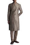 Buy_Qbik_Grey Muga Silk Straight Kurta And Trouser Set_at_Aza_Fashions