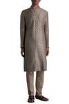 Shop_Qbik_Grey Muga Silk Straight Kurta And Trouser Set_at_Aza_Fashions