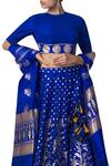 Ekaya x Masaba_Blue Silk Handwoven Lehenga Set_Online_at_Aza_Fashions