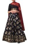 Shop_Ekaya x Masaba_Black Silk Handwoven Lehenga Set_at_Aza_Fashions