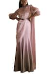 Buy_Qbik_Pink Satin Chiffon Fish Cut Saree Gown With Belt_at_Aza_Fashions