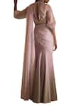 Shop_Qbik_Pink Satin Chiffon Fish Cut Saree Gown With Belt_at_Aza_Fashions