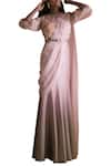 Qbik_Pink Satin Chiffon Fish Cut Saree Gown With Belt_Online_at_Aza_Fashions