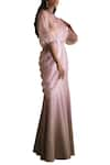 Shop_Qbik_Pink Satin Chiffon Fish Cut Saree Gown With Belt_Online_at_Aza_Fashions