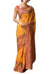 RI.Ritu Kumar_Yellow Silk Blend Embroidered Saree With Unstitched Blouse _Online_at_Aza_Fashions