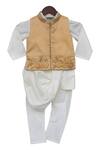 Buy_Fayon Kids_Off White Cotton, Silk Embroidery, Applique Cowl Drape Kurta Set _at_Aza_Fashions