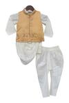 Fayon Kids_Off White Cotton, Silk Embroidery, Applique Cowl Drape Kurta Set _Online_at_Aza_Fashions