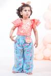 Buy_Fayon Kids_Blue Dupion Silk Crop Top With Pants _at_Aza_Fashions