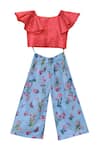 Buy_Fayon Kids_Blue Dupion Silk Crop Top With Pants _Online_at_Aza_Fashions
