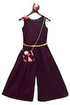 Buy_Fayon Kids_Maroon Linen Fabric Flowers Flared Jumpsuit With 3d _at_Aza_Fashions