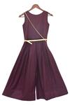Shop_Fayon Kids_Maroon Linen Fabric Flowers Flared Jumpsuit With 3d _at_Aza_Fashions