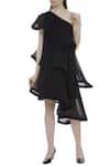 Buy_Gauri & Nainika_Black Viscose Georgette Asymmetric One Shoulder Dress For Women_at_Aza_Fashions