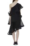 Shop_Gauri & Nainika_Black Viscose Georgette Asymmetric One Shoulder Dress For Women_at_Aza_Fashions