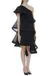 Gauri & Nainika_Black Viscose Georgette Asymmetric One Shoulder Dress For Women_Online_at_Aza_Fashions
