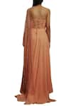 Shop_Shloka Khialani_Peach Georgette One Shoulder Top And Skirt Set  _at_Aza_Fashions