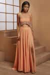 Buy_Shloka Khialani_Peach Georgette One Shoulder Top And Skirt Set  _at_Aza_Fashions