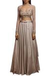 Buy_Shloka Khialani_Grey Net, Crepe, Cotton Satin Diamond Neck Embroidered Lehenga Set _Online_at_Aza_Fashions