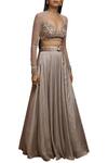 Shloka Khialani_Grey Net, Crepe, Cotton Satin Diamond Neck Embroidered Lehenga Set _Online_at_Aza_Fashions