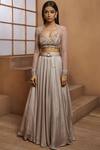 Buy_Shloka Khialani_Grey Net, Crepe, Cotton Satin Diamond Neck Embroidered Lehenga Set _at_Aza_Fashions