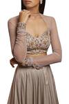 Shop_Shloka Khialani_Grey Net, Crepe, Cotton Satin Diamond Neck Embroidered Lehenga Set _Online_at_Aza_Fashions