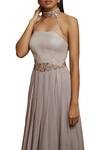 Shop_Shloka Khialani_Grey Net, Crepe, Georgette, Cotton Satin Halter Embroidered Kurta Set _Online_at_Aza_Fashions