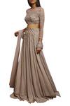 Shloka Khialani_Grey Silk, Net, Georgette, Santoon Round Embroidered Lehenga Set _Online_at_Aza_Fashions