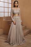 Buy_Shloka Khialani_Grey Silk, Net, Georgette, Santoon Round Embroidered Lehenga Set _at_Aza_Fashions