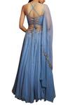 Shop_Shloka Khialani_Blue Net, Crepe, Georgette Halter Neckline Embroidered Lehenga Set _at_Aza_Fashions